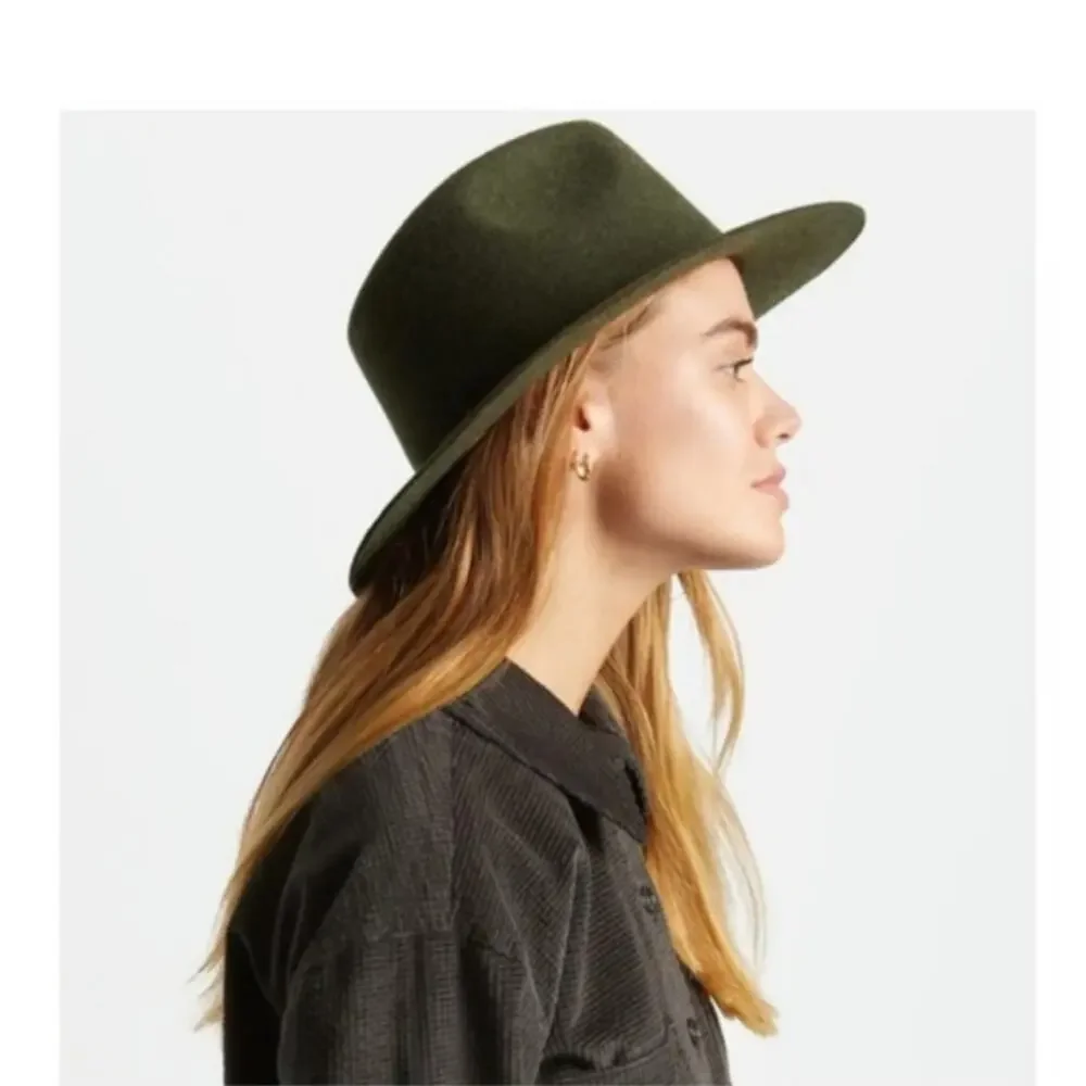 BRIXTON Wool Fedora Hat Leather Band 00212 M 7 1/4 (58 cm) -- Moss Green Western